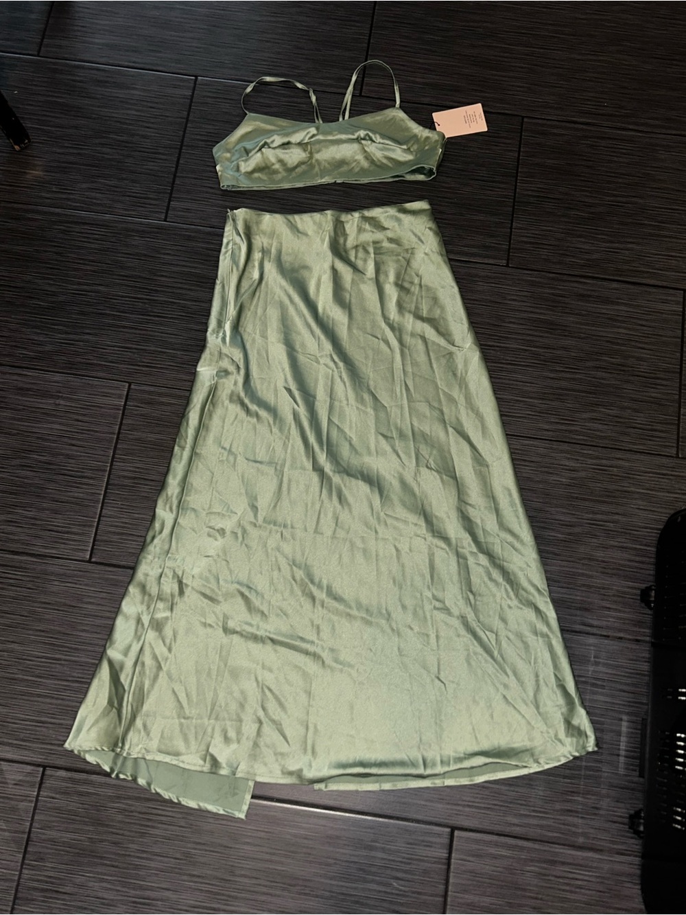SHEIN Sage Green Satin Two-Piece Skirt Set